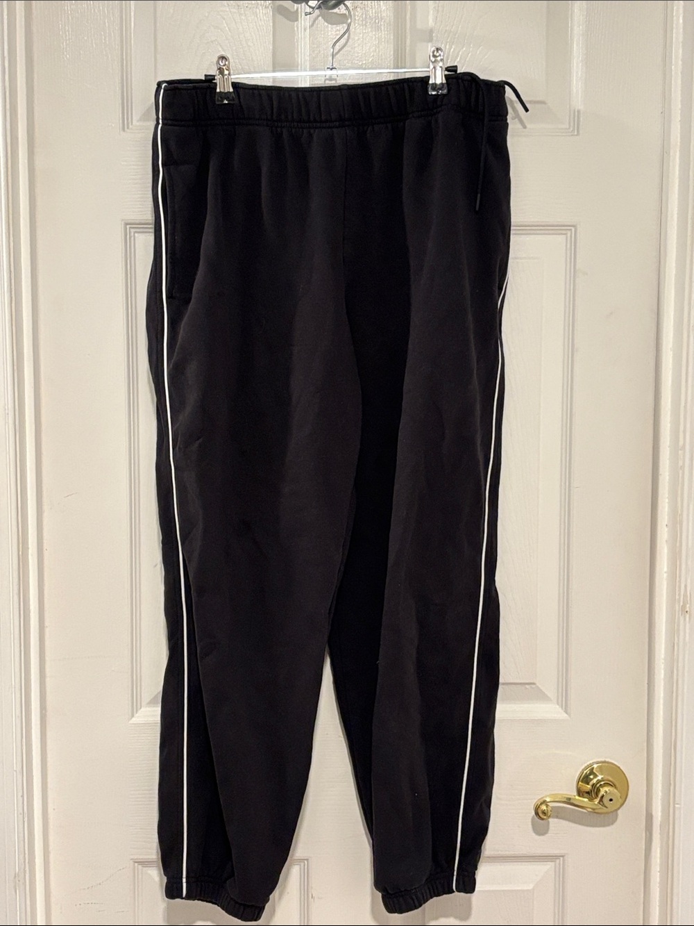 Athleta Black Track Joggers with White Side Piping